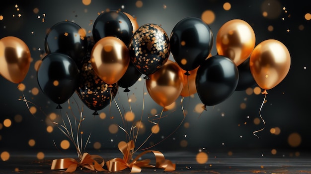 fundo de balões de celebração preto e dourado