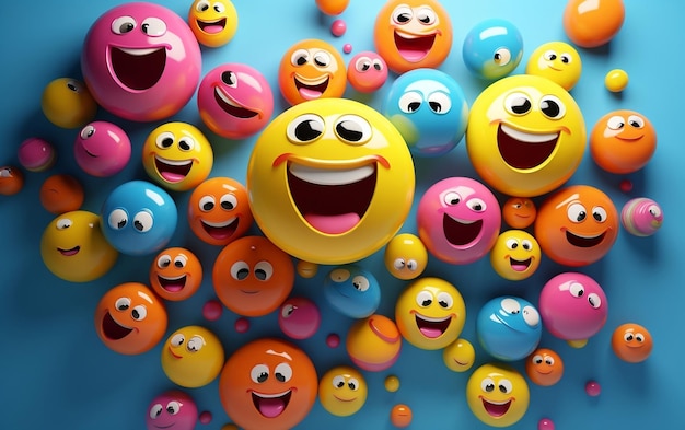 Fundo de banner 3d do dia mundial do emoji Dia mundial do emoji com um grupo de emojis engraçados em diferentes expressões faciais Generative Ai