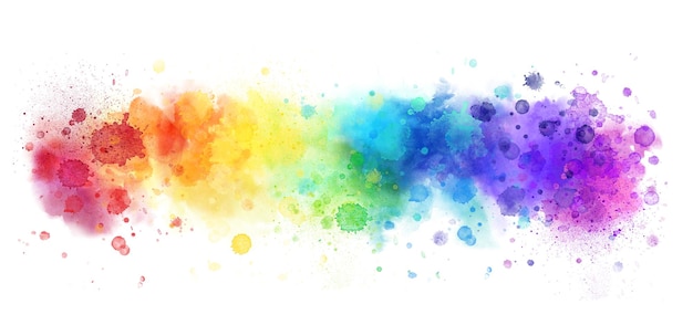 Fundo de banner aquarela feliz arco-íris em branco Cores de aquarela vibrantes puras Gradientes de tinta criativa espirra e manchas Fundo abstrato de design criativo