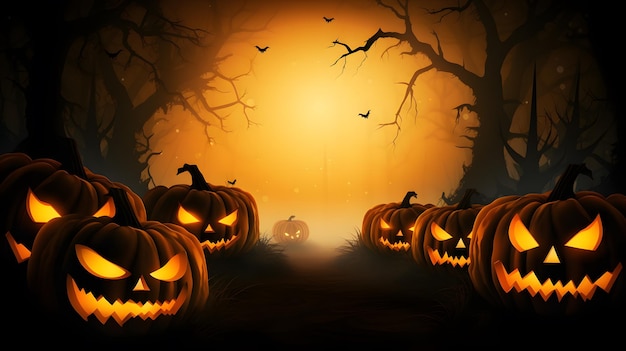 Fundo de banner de Halloween com abóbora de Halloween e cena noturna