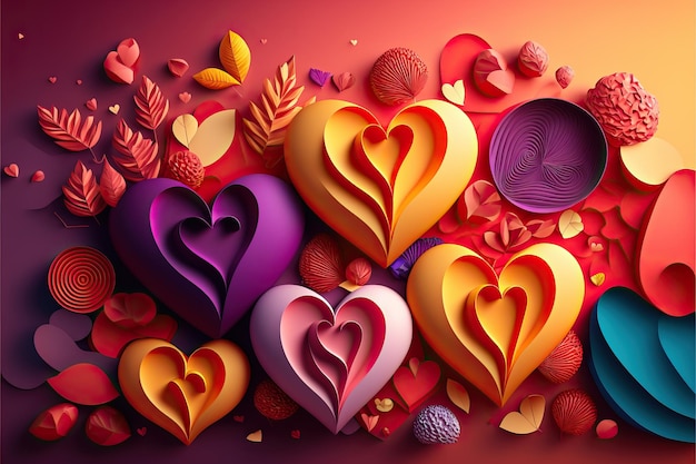Fundo de banner do dia dos namorados com ilustração de coração de papel colorido e recortes