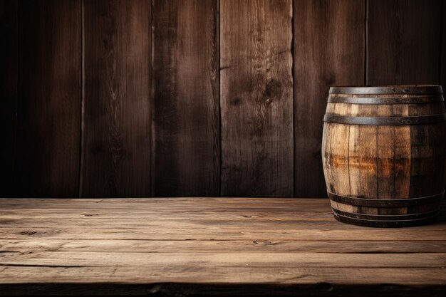 Fundo de barril e mesa de madeira envelhecida