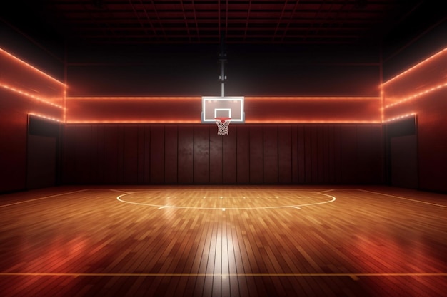 Foto fundo de basquete interior jogo de néon sala de jogos de arena vazia corredor de renderização interior ia gerativa