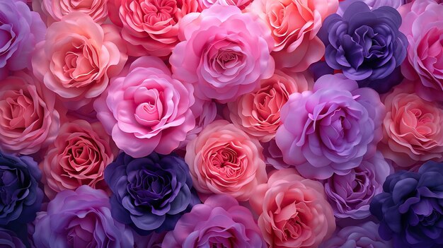 fundo de beleza colorida rosas vibrantes em plena floração mistura de rosa púrpura e amor
