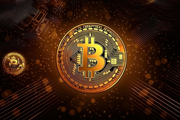 Fundo de bitcoin dourado de moeda criptográfica Conceito de investimento financeiro digital Generative Ai