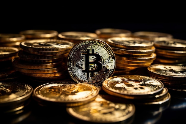 Fundo de bitcoin dourado de moeda criptográfica Conceito de investimento financeiro Generative Ai