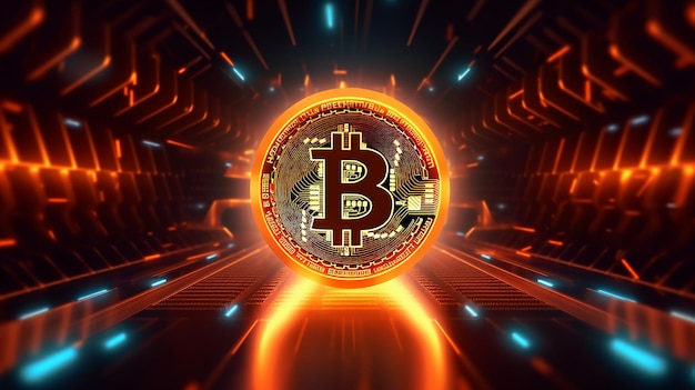 Fundo de Bitcoin e neon Ilustração de banner de Bitcoin e blockchain