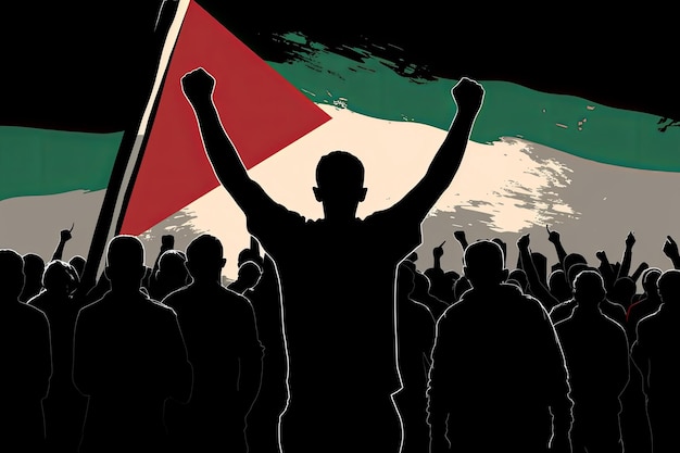 Fundo de bokeh de bandeira de Palestina com símbolo islâmico de vitória Generative AI