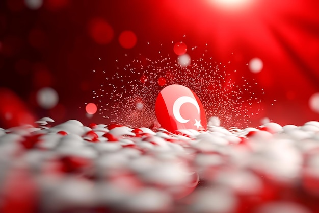 Fundo de bokeh de bandeira de Turquia minimalista vermelho e branco 3D Render com símbolo minimalista Generative AI