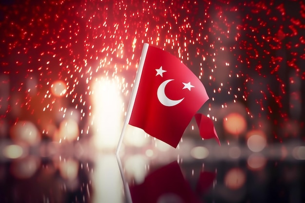 Fundo de bokeh de bandeira de Turquia minimalista vermelho e branco 3D Render com símbolo minimalista Generative AI