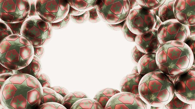 Foto fundo de bolas de futebol com a bandeira do conceito de design de torneio de marrocos 3d render