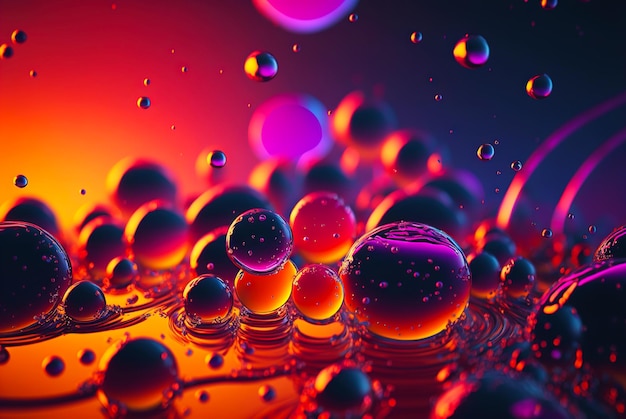 Fundo de bolhas de cor fluida abstrata Gotas coloridas de óleo Generative AI
