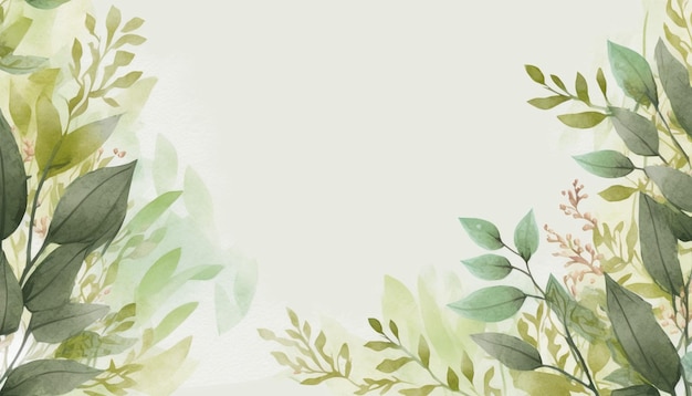 Fundo de borda floral primavera em verde com ilustração em aquarela de folha