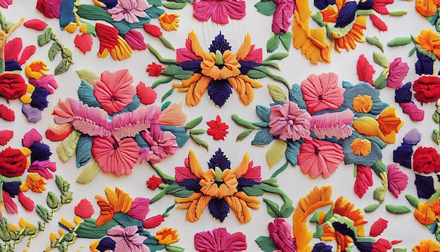 Fundo de bordado mexicano floral colorido