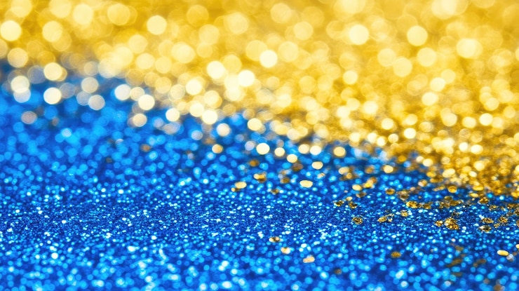 Foto fundo de brilho azul e dourado abstrato
