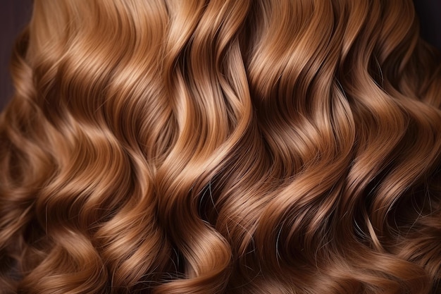 Fundo de cabelo castanho em close-up Cabelo longo e lindamente estilizado de mulheres com cachos brilhantes C