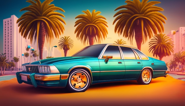 Fundo de carro retrô dos anos 90 Generative Ai