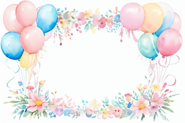 Fundo de cartão de felicitações de casamento ou aniversário em aquarela com balões e flores