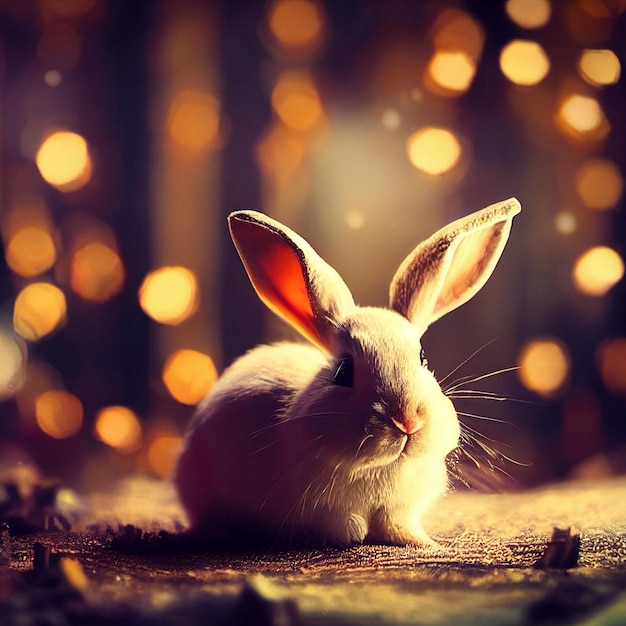 Fundo de cartão de feliz natal com renderização em 3d de coelho e caixas de presente