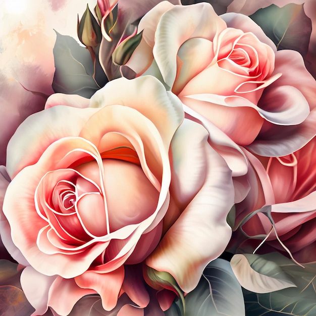 Fundo de cartão de saudação de flores de rosas em aquarela IA generativa