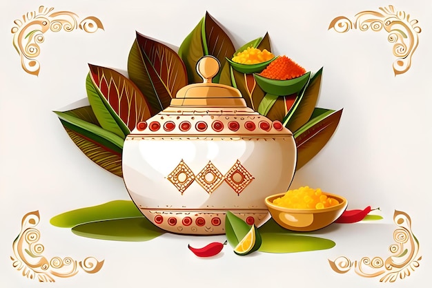 Fundo de cartão feliz ugadi com kalash feliz composição de férias ugadi ano novo hindu