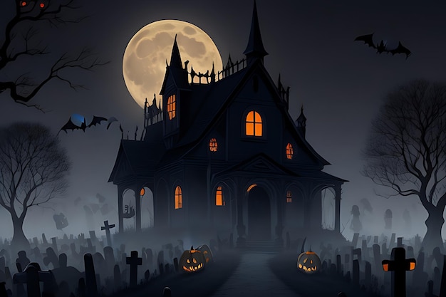 Fundo de casa assombrada de Halloween em design plano