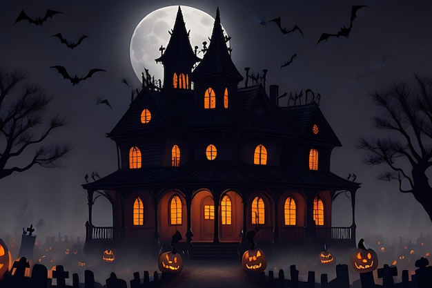 Fundo de casa assombrada de Halloween em design plano