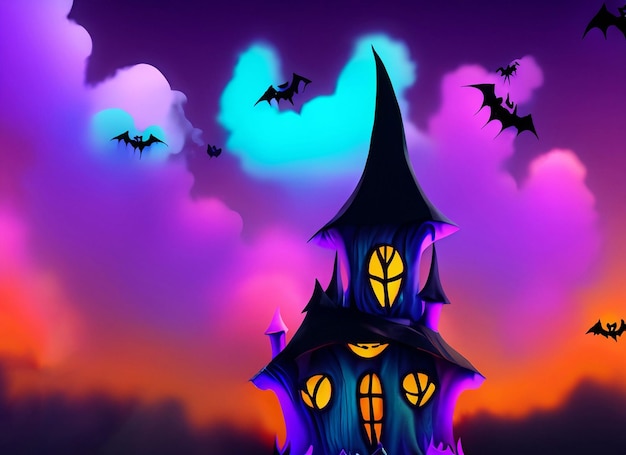 Fundo de casa de bruxa de Halloween com colorido