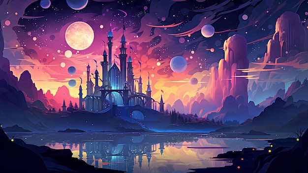 Fundo de castelo em um mundo colorido e de fantasia