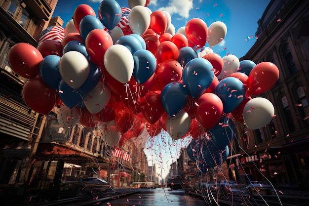 Foto fundo de celebração do dia da independência da américa com balões de festa generativa ai