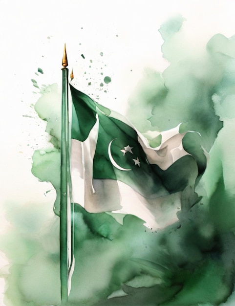 Fundo de celebração do dia do Paquistão em estilo aquarela com minar e paquistão e fogos de artifício