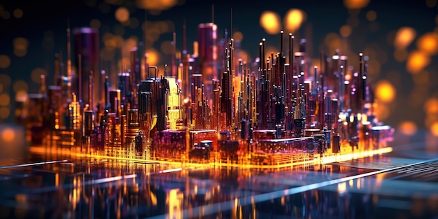 Fundo de cidade iluminada moderna futurista Generative AI