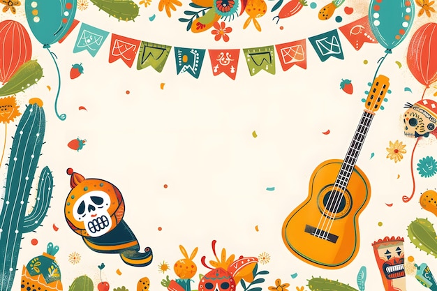 Fundo de Cinco de Mayo com elementos tradicionais mexicanos