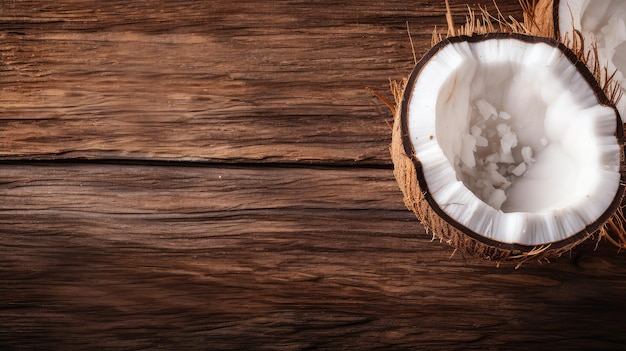 Fundo de coco cortado em madeira