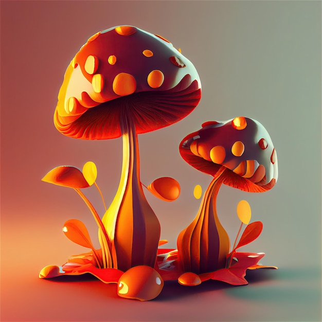 Foto fundo de cogumelo 3d grupos de cogumelos de fantasia