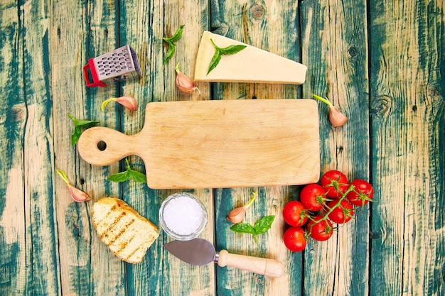 Fundo de comida italiana. pronto para cozinhar. quadro de alimentos