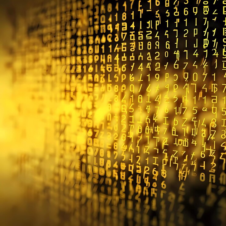 Foto fundo de computador com dígitos e símbolos amarelos em fundo preto