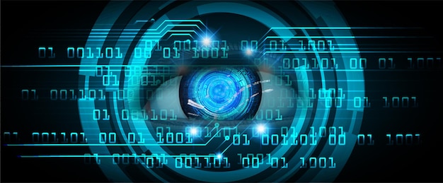 Foto fundo de conceito de tecnologia futura de circuito cibernético de olhos azuis