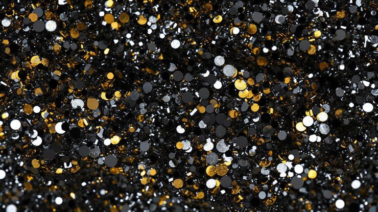 Foto fundo de confete de brilho preto e dourado glitter textura abstrata