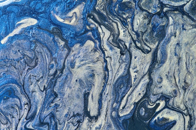 Fundo de cor azul abstrato Arte fluida multicolorida Ondas espirra e borra tintas de tinta de álcool acrílico sob a água