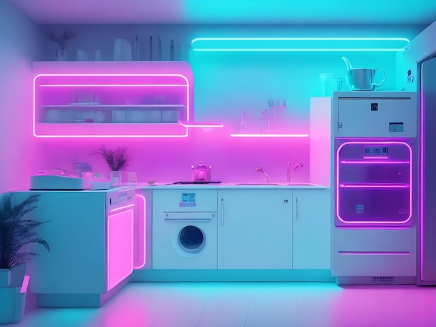 fundo de cozinha Neon suave e limpo futurista