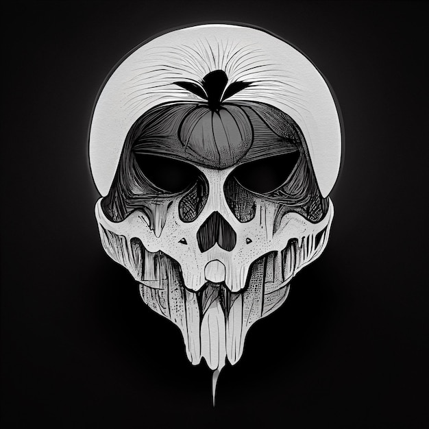 Fundo de crânio de abóbora de Halloween preto e branco para convite ou design de cartão de festa Sorriso assustador Fundo de horror ilustração 3D