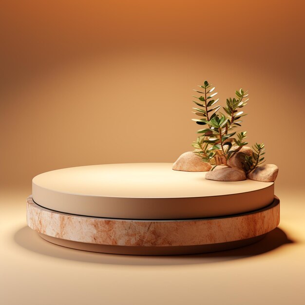 Fundo de creme em branco do pódio no estilo de abstração circular Argila de renderização 3D de areia