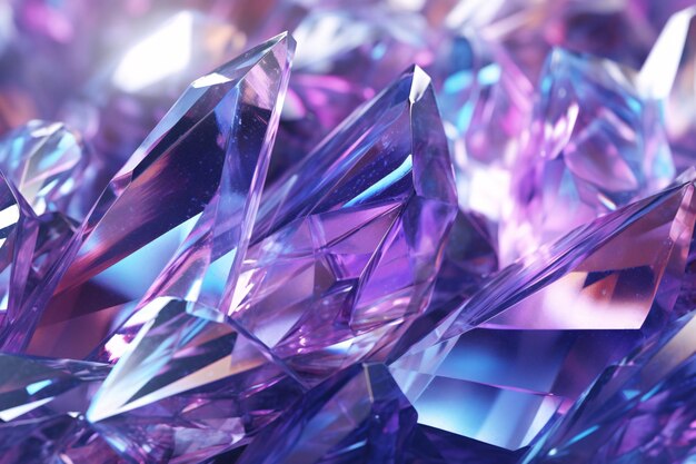 fundo de cristal papel de parede de cristal fundo holográfico com fragmentos de vidro refrações de cristal fundo púrpura fundo de pedra preciosa de cristal AI gerador