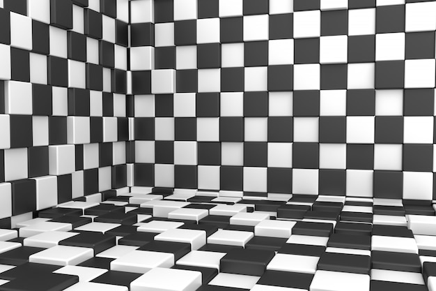 Fundo de cubos preto e branco. Renderização 3D.