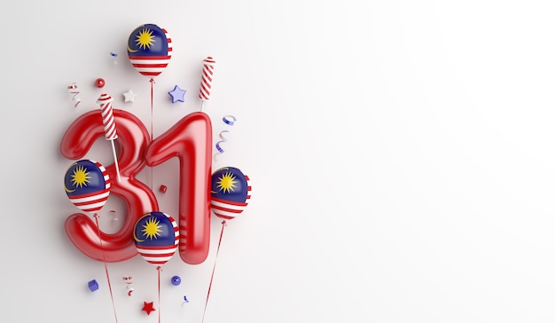 Fundo de decoração do dia da independência da Malásia com 31 números de fogos de artifício