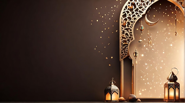 fundo de decoração islâmica com lanterna e lua crescente estilo de luxo
