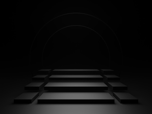 Fundo de degraus preto renderizado em 3D Escada preta