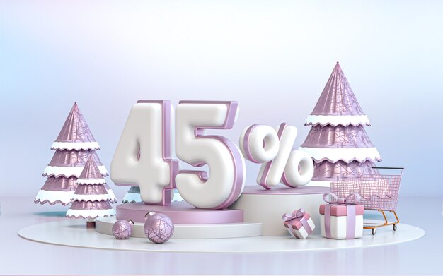 Fundo de desconto de oferta especial de inverno de 45 por cento para mídia social cartaz de promoção renderização em 3d