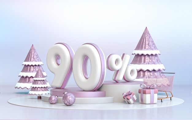 Fundo de desconto de oferta especial de inverno de 90 por cento para mídia social Cartaz de promoção renderização em 3D